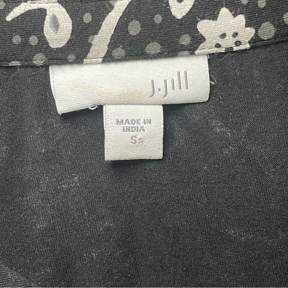 J. Jill Shirt Dress Small Black Floral Print Button Front Stretch Cotton Knit - Picture 5 of 10